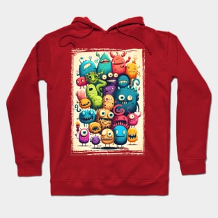 Colorful and Funny Monsters in Neon Watercolor Doodle Art Style Hoodie